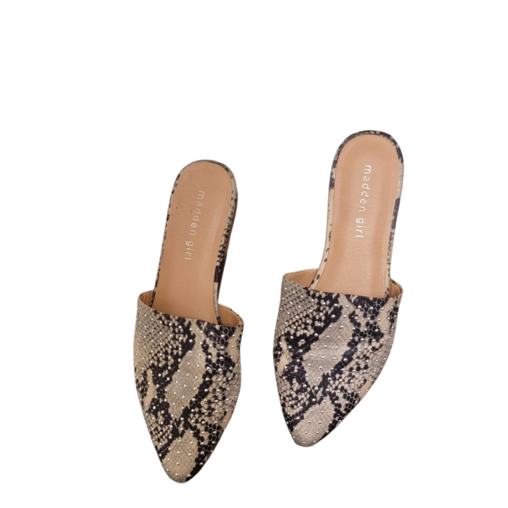 Madden Girl Black and Cream Textured Mules - Picture 1 of 3